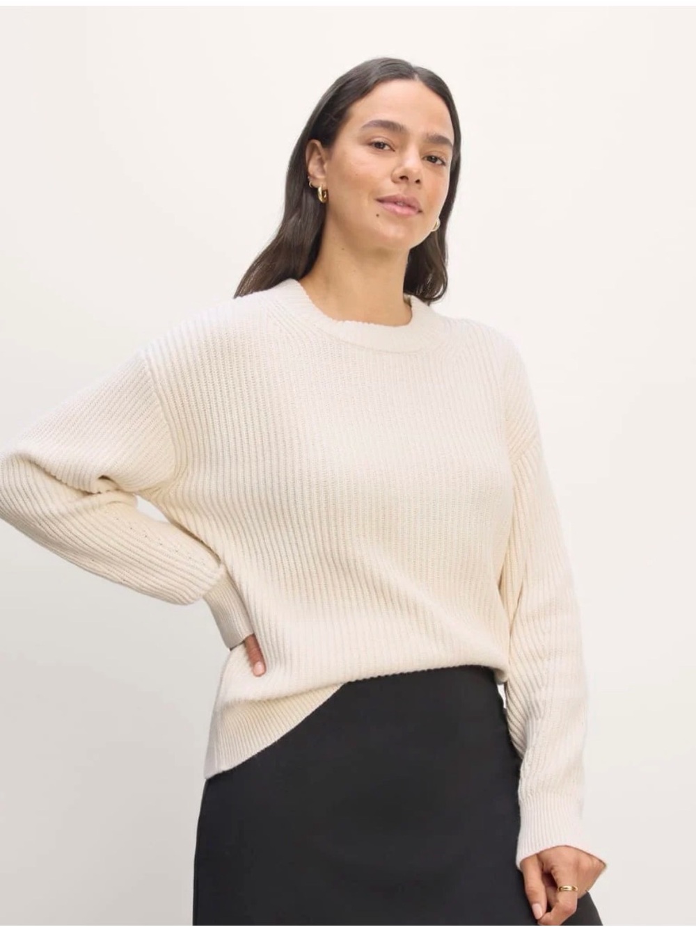 EVERLANE COCOON CREWNECK CABLEKNIT SWEATER IN EVERYDAY COTTON, CREAM